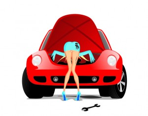 woman repairs auto